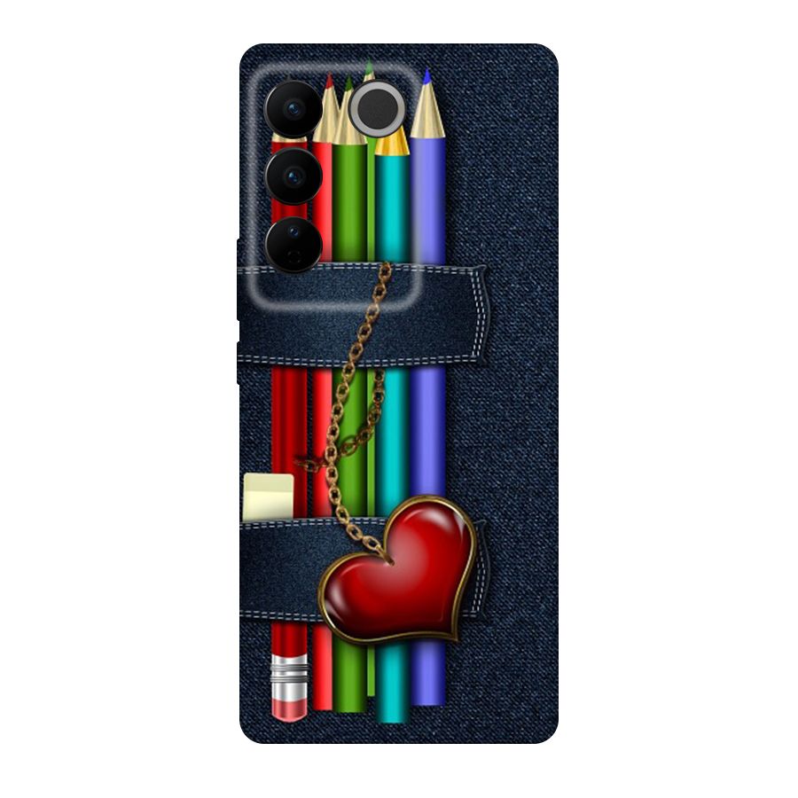 Denim Colorful Pencils Original Polycarbonate Back Case for Vivo V27
