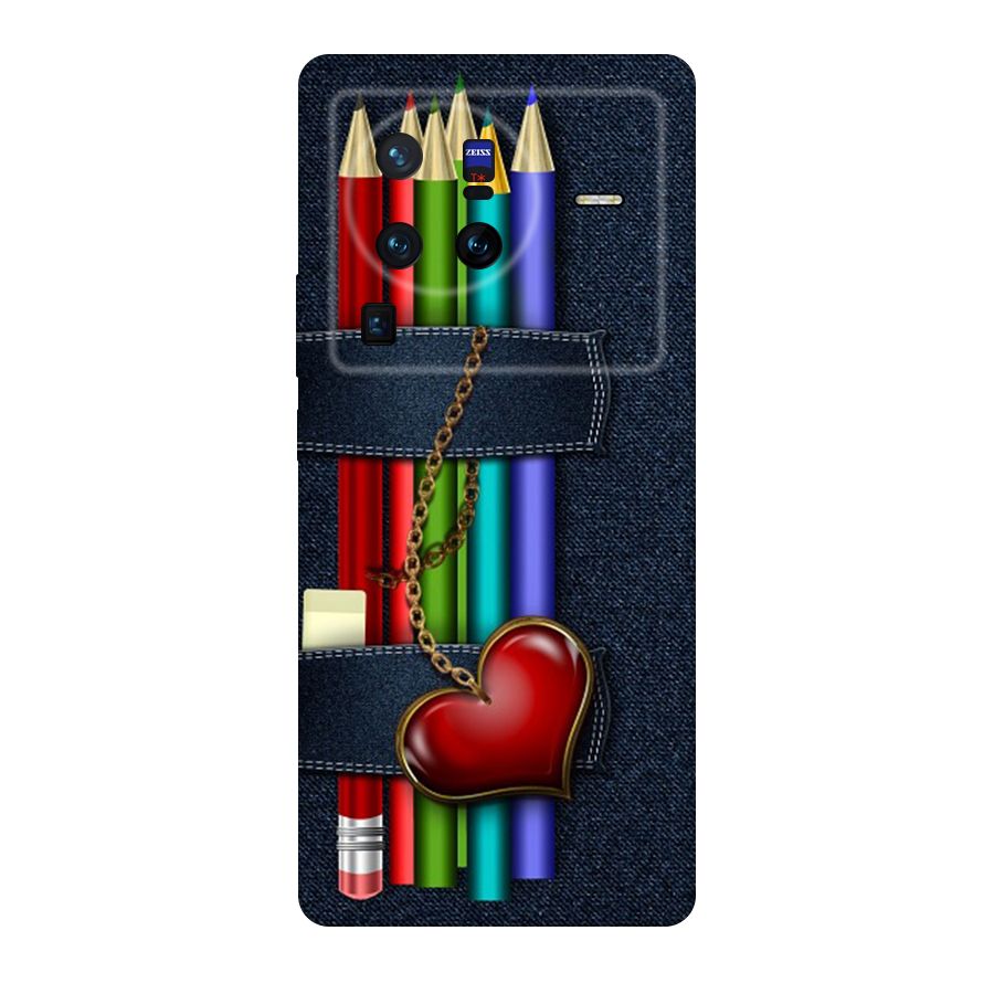 Denim Colorful Pencils Original Polycarbonate Back Case for Vivo X80