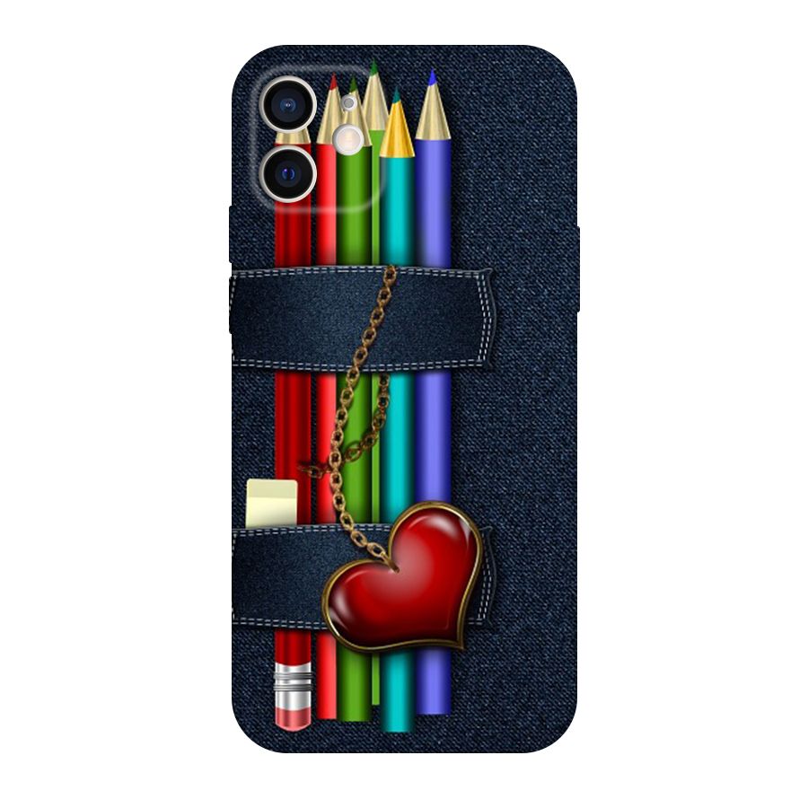 Denim Colorful Pencils Original Polycarbonate Back Case for iPhone 12
