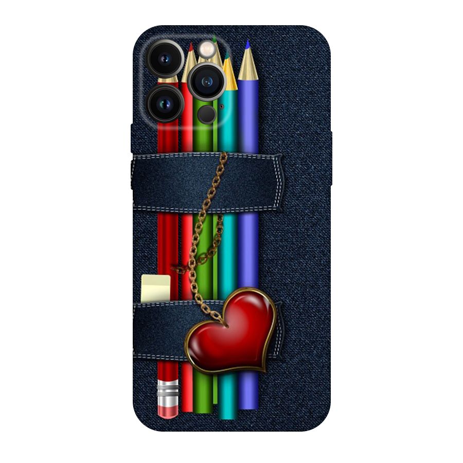 Denim Colorful Pencils Original Polycarbonate Back Case for iPhone 13 Pro Max