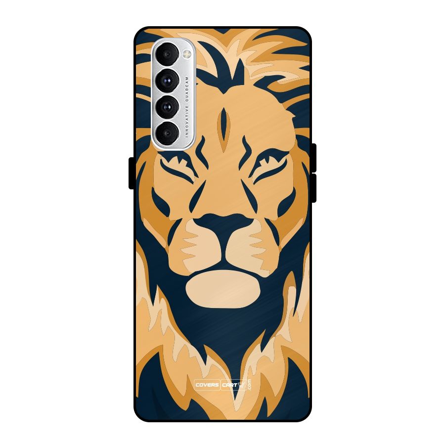 Designer Lion Metal Back Case for Oppo Reno4 Pro