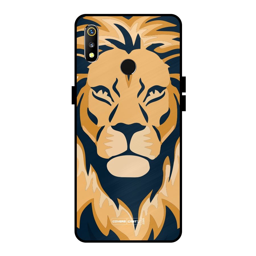 Designer Lion Metal Back Case for Realme 3i
