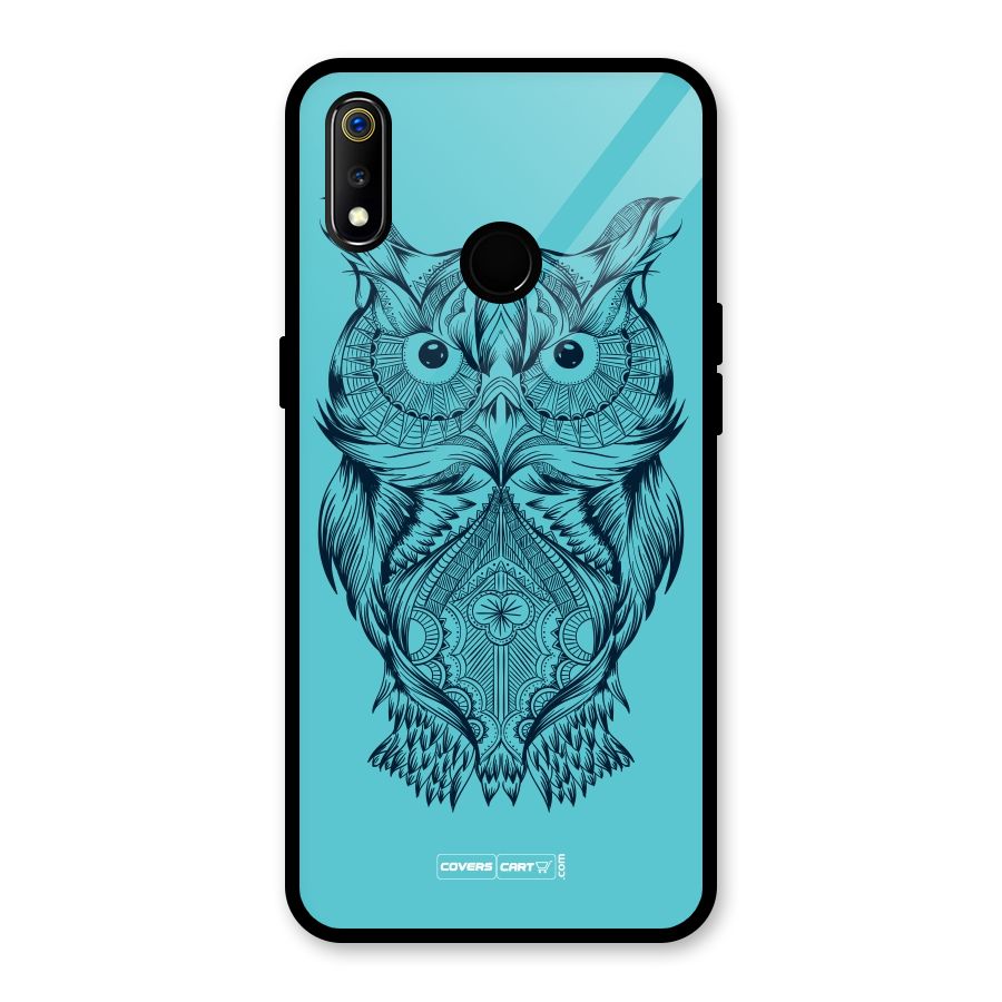 Designer Owl Glass Back Case for Realme 3