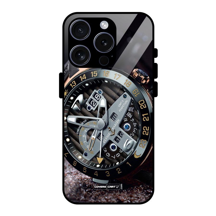 Designer Stylish Watch Glass Back Case for iPhone 15 Pro