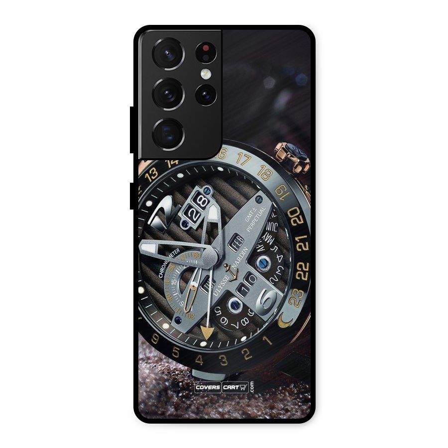 Designer Stylish Watch Metal Back Case for Galaxy S21 Ultra 5G
