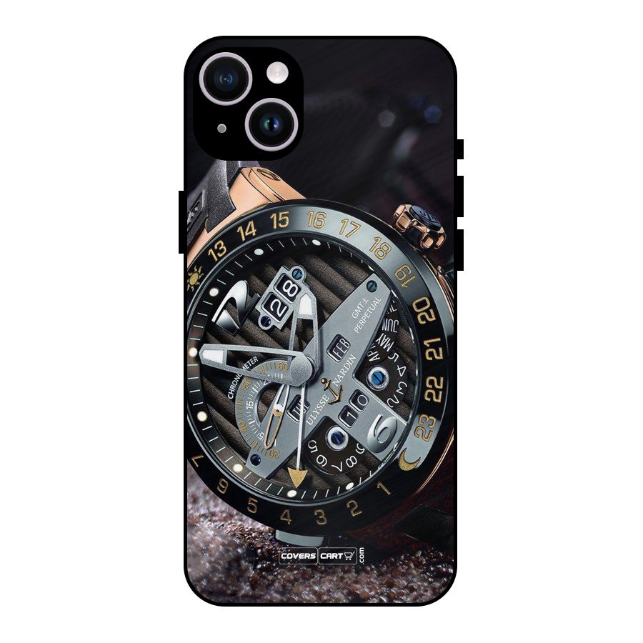 Designer Stylish Watch Metal Back Case for iPhone 14 Plus