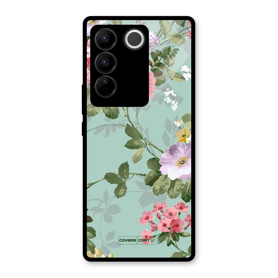 Desinger Floral Glass Back Case for Vivo V27 Pro