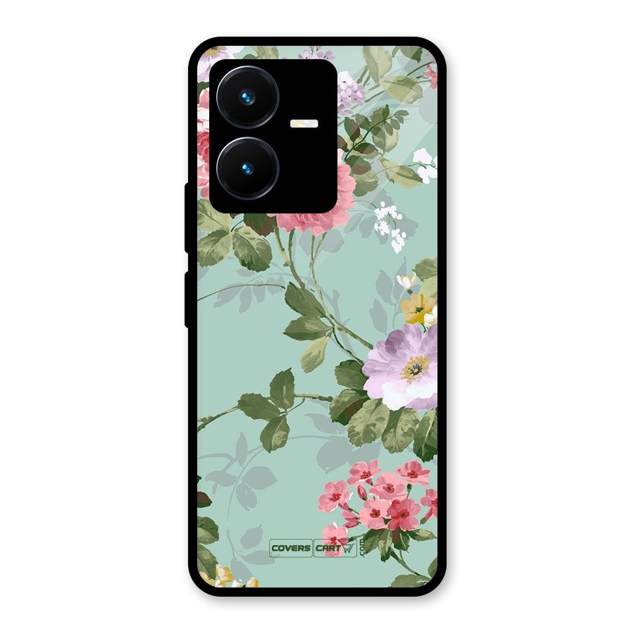 Desinger Floral Glass Back Case for Vivo Y22s
