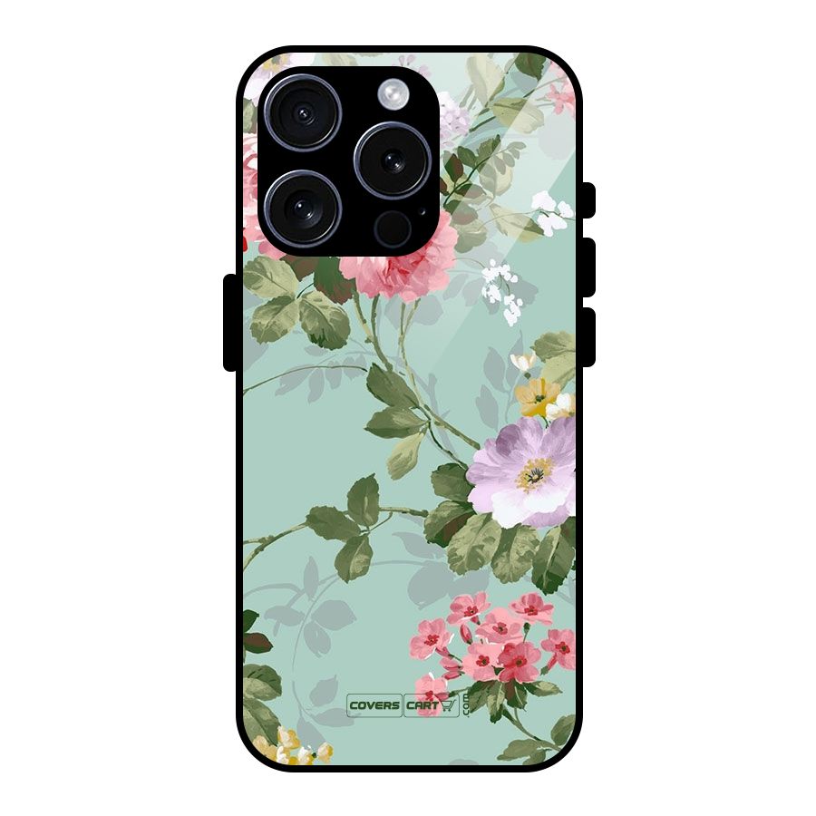 Desinger Floral Glass Back Case for iPhone 15 Pro