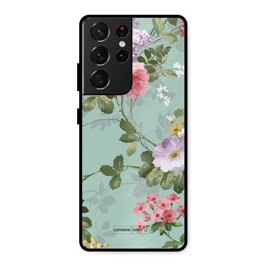Desinger Floral Metal Back Case for Galaxy S21 Ultra 5G