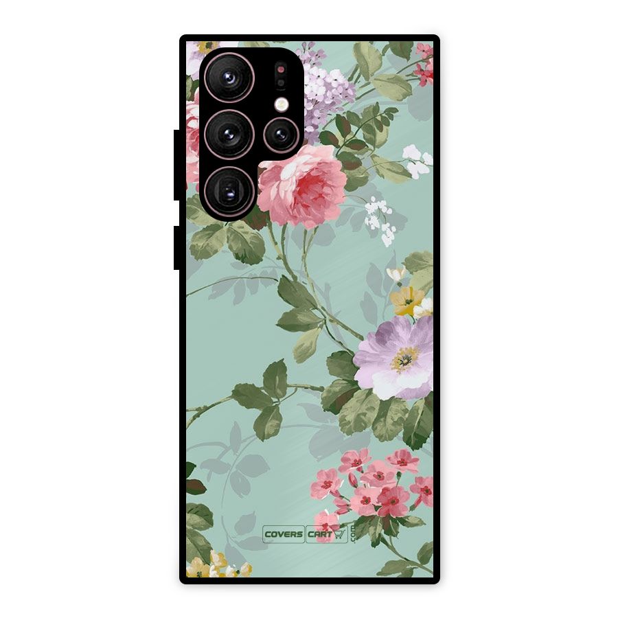 Desinger Floral Metal Back Case for Galaxy S22 Ultra 5G