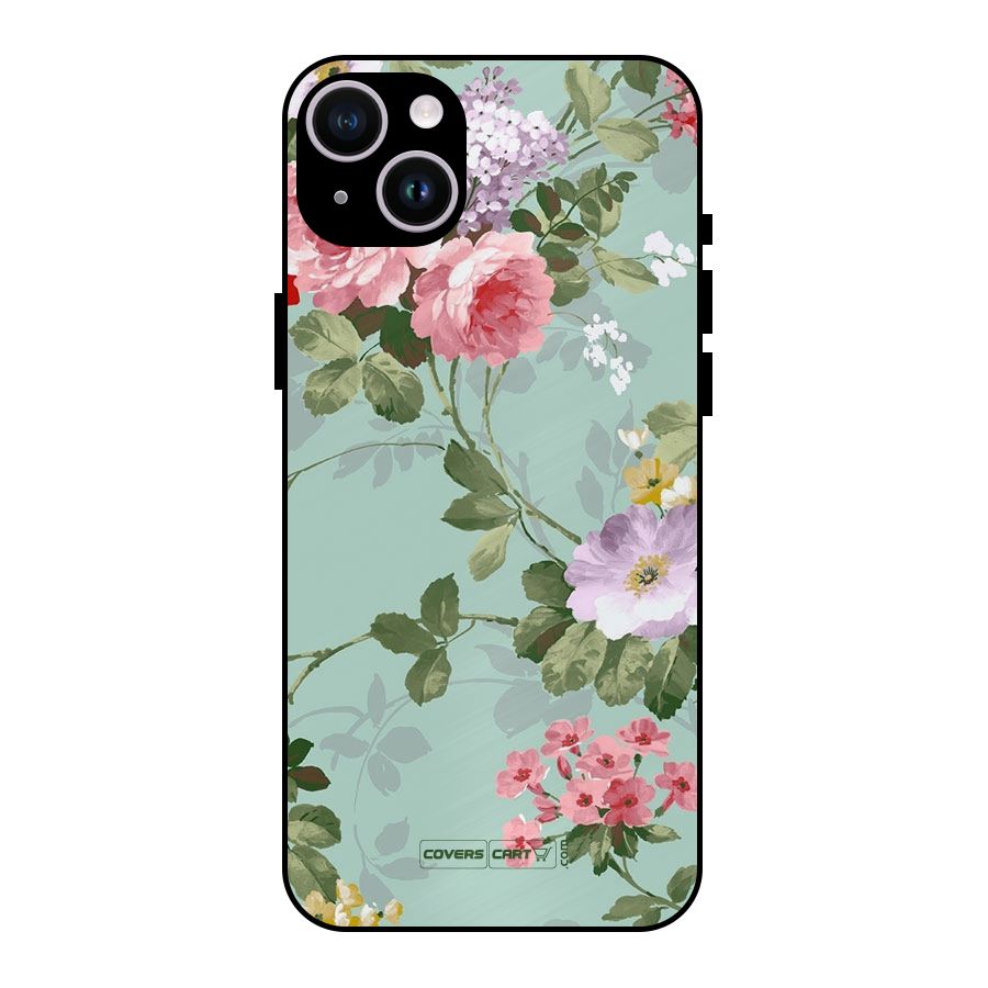 Desinger Floral Metal Back Case for iPhone 14 Plus