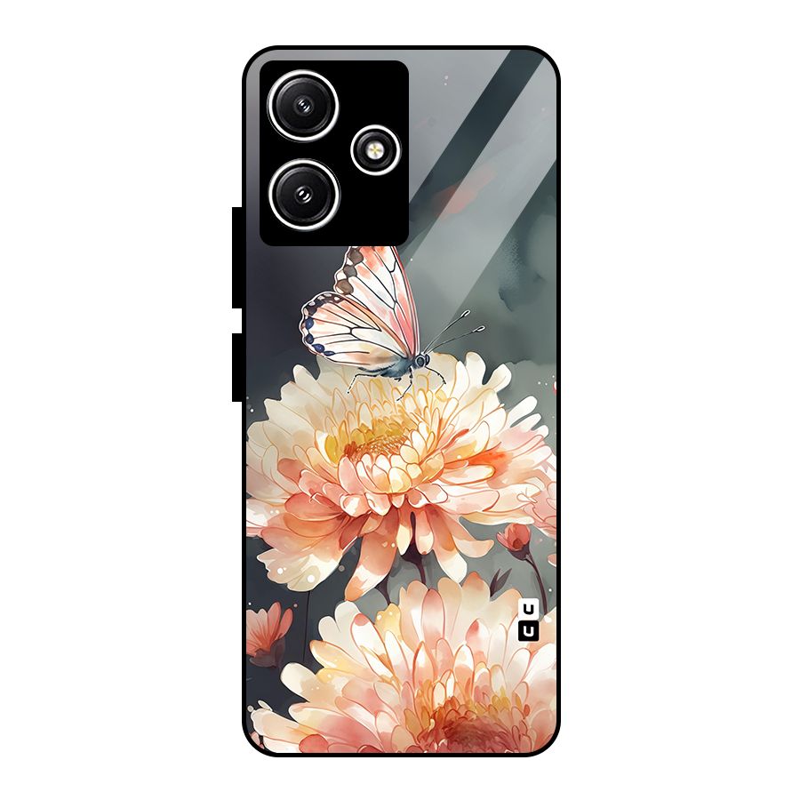 Digital Art Butterfly Flower Glass Back Case for Redmi 12 5G