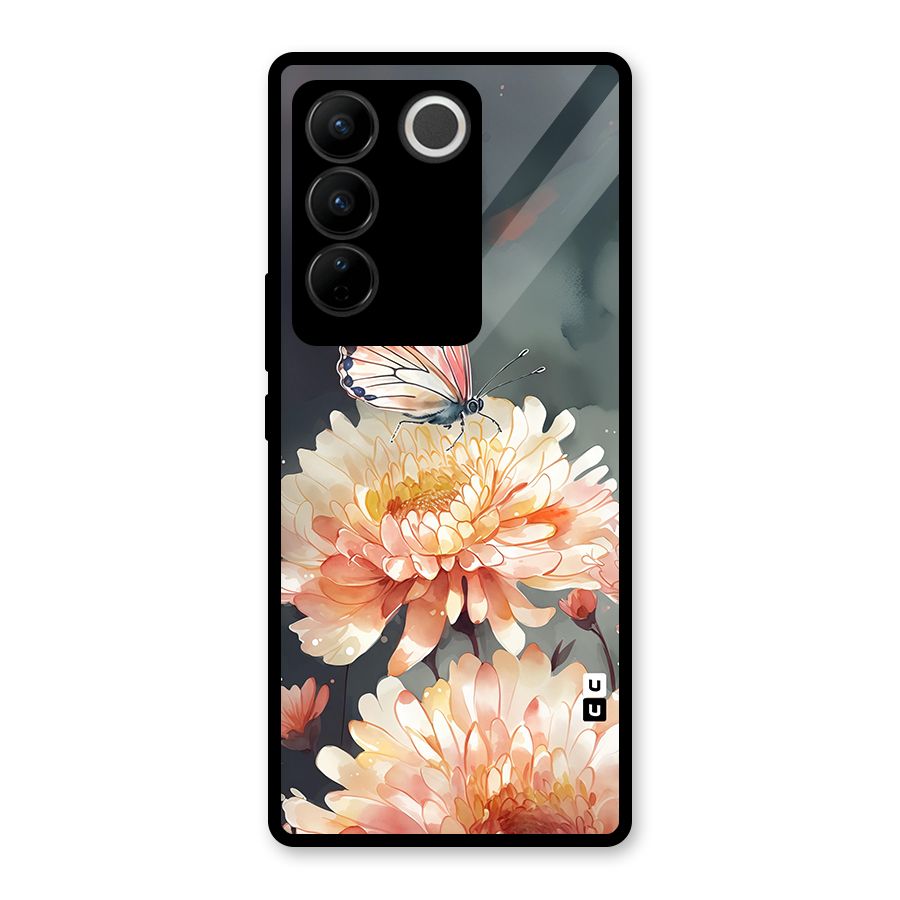 Digital Art Butterfly Flower Glass Back Case for Vivo V27