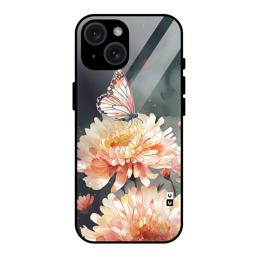 Digital Art Butterfly Flower Glass Back Case for iPhone 15