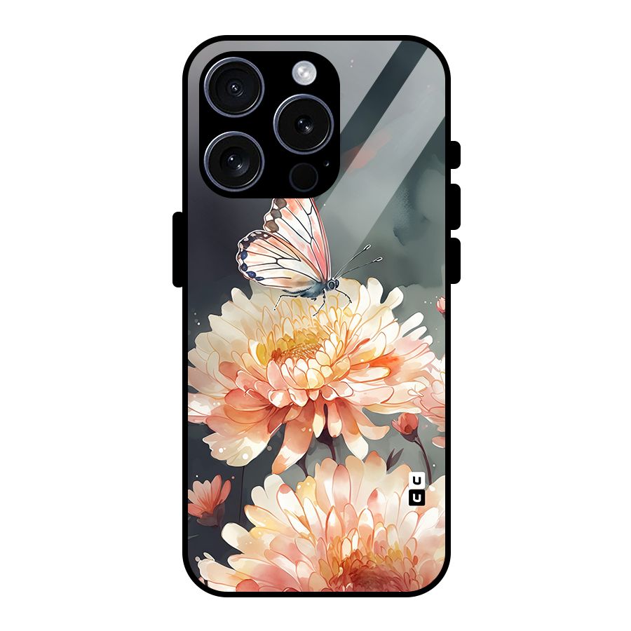 Digital Art Butterfly Flower Glass Back Case for iPhone 15 Pro