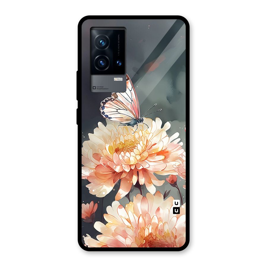 Digital Art Butterfly Flower Glass Back Case for iQOO 9 5G
