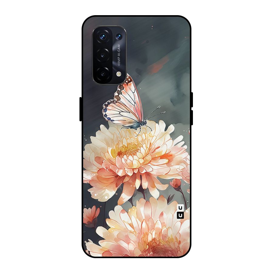 Digital Art Butterfly Flower Metal Back Case for Oppo A74 5G