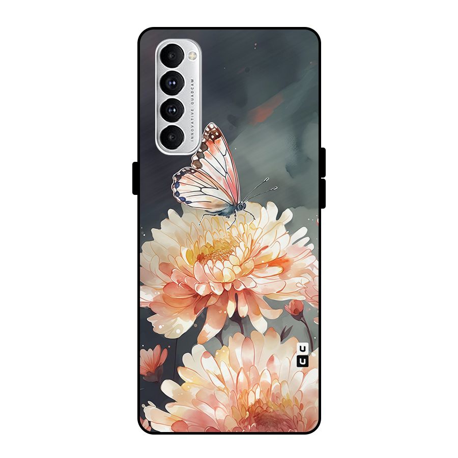 Digital Art Butterfly Flower Metal Back Case for Oppo Reno4 Pro