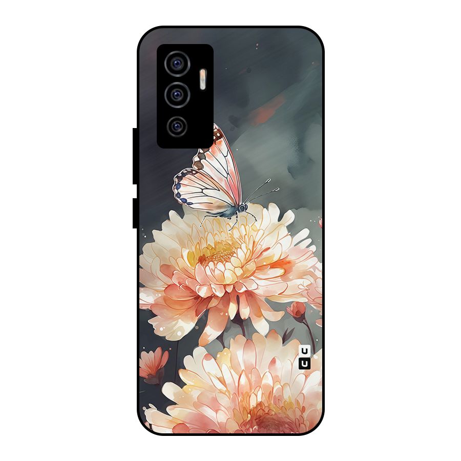 Digital Art Butterfly Flower Metal Back Case for Vivo V23e