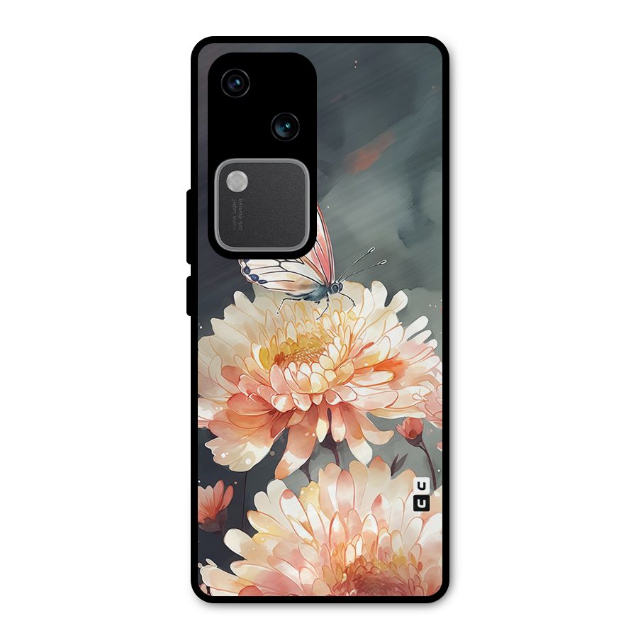 Digital Art Butterfly Flower Metal Back Case for Vivo V30 Pro
