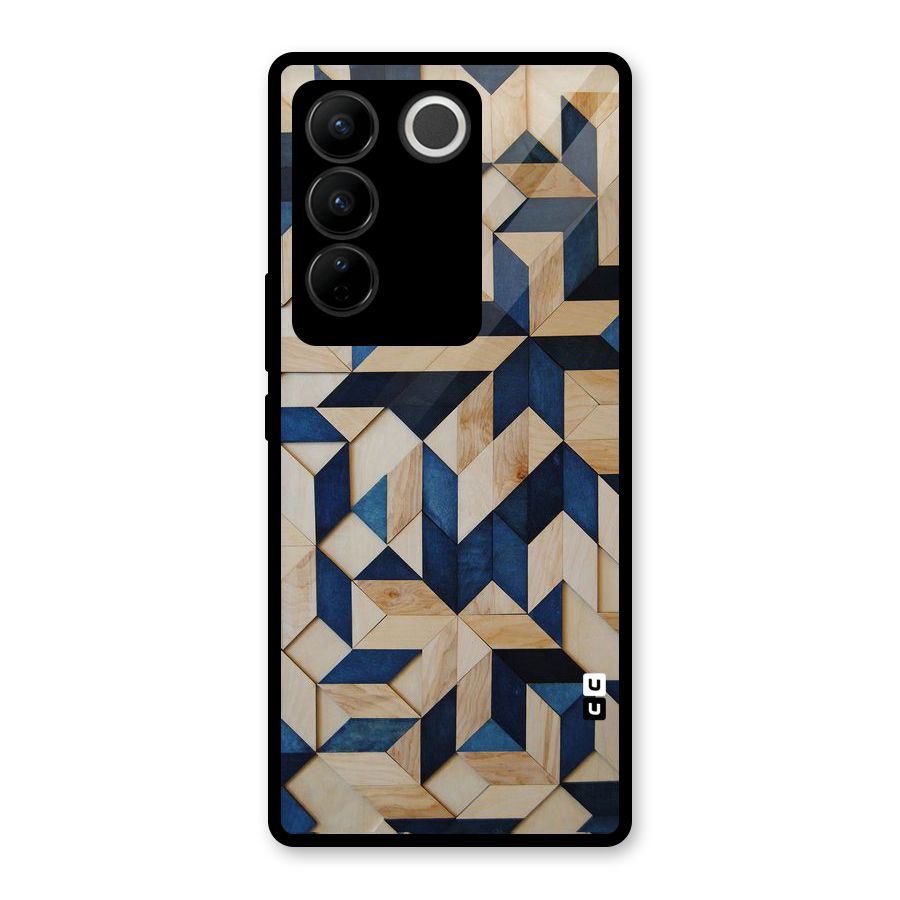 Disorted Wood Blue Glass Back Case for Vivo V27 Pro