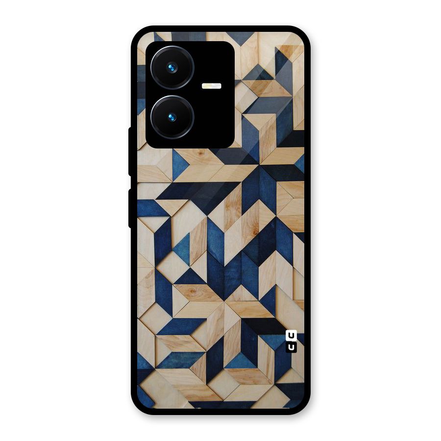 Disorted Wood Blue Glass Back Case for Vivo Y22s