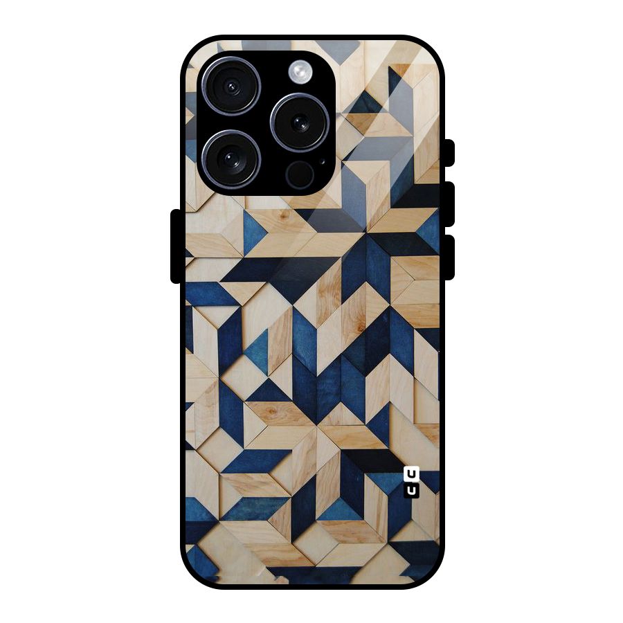 Disorted Wood Blue Glass Back Case for iPhone 15 Pro