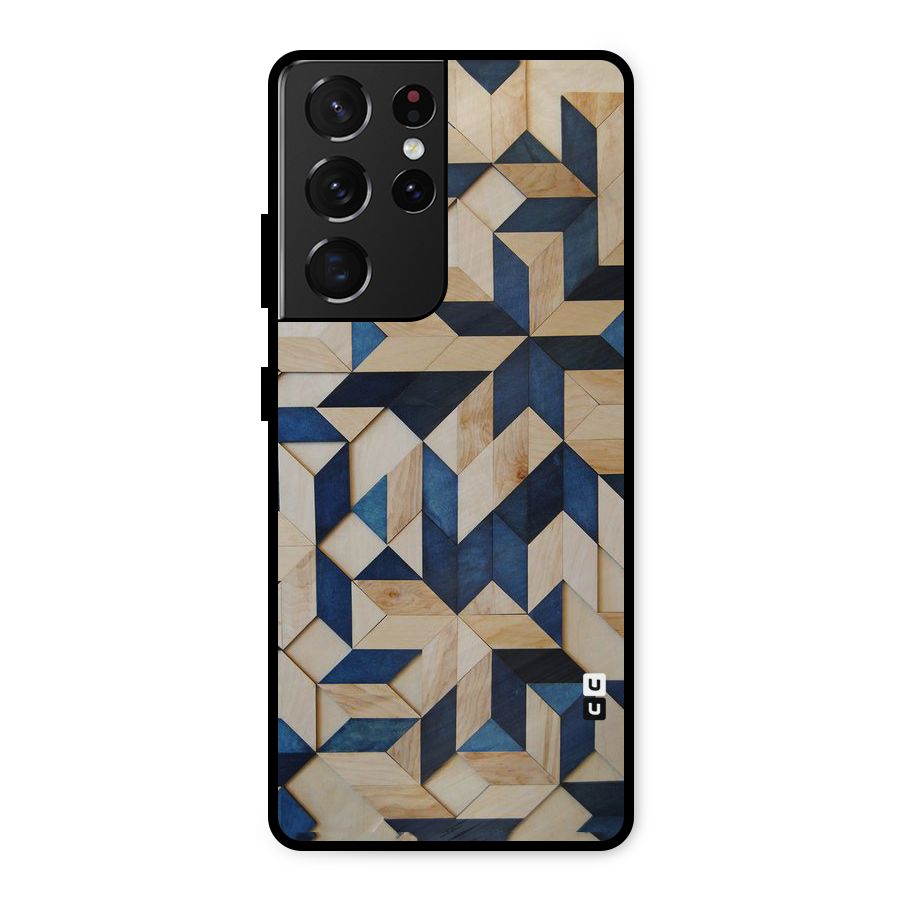 Disorted Wood Blue Metal Back Case for Galaxy S21 Ultra 5G