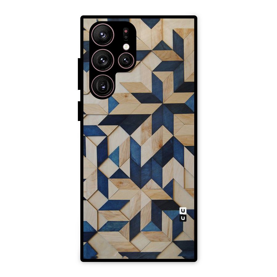 Disorted Wood Blue Metal Back Case for Galaxy S22 Ultra 5G