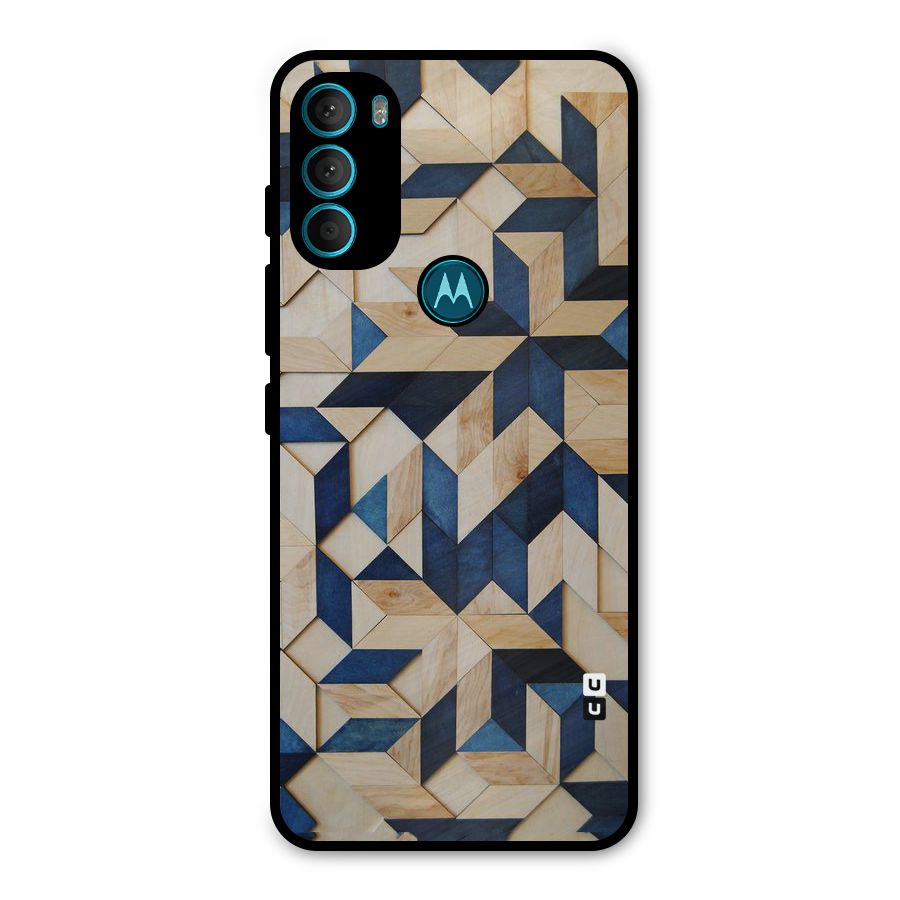 Disorted Wood Blue Metal Back Case for Moto G71 5G