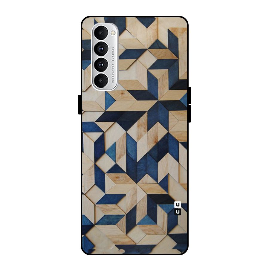 Disorted Wood Blue Metal Back Case for Oppo Reno4 Pro