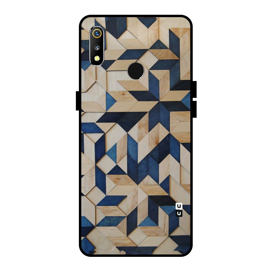 Disorted Wood Blue Metal Back Case for Realme 3i