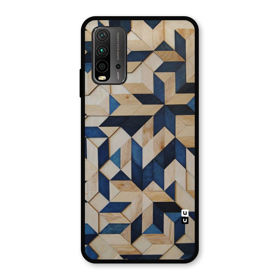 Disorted Wood Blue Metal Back Case for Redmi 9 Power