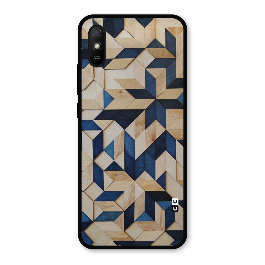 Disorted Wood Blue Metal Back Case for Redmi 9a