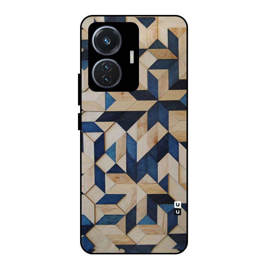 Disorted Wood Blue Metal Back Case for Vivo T1 44W