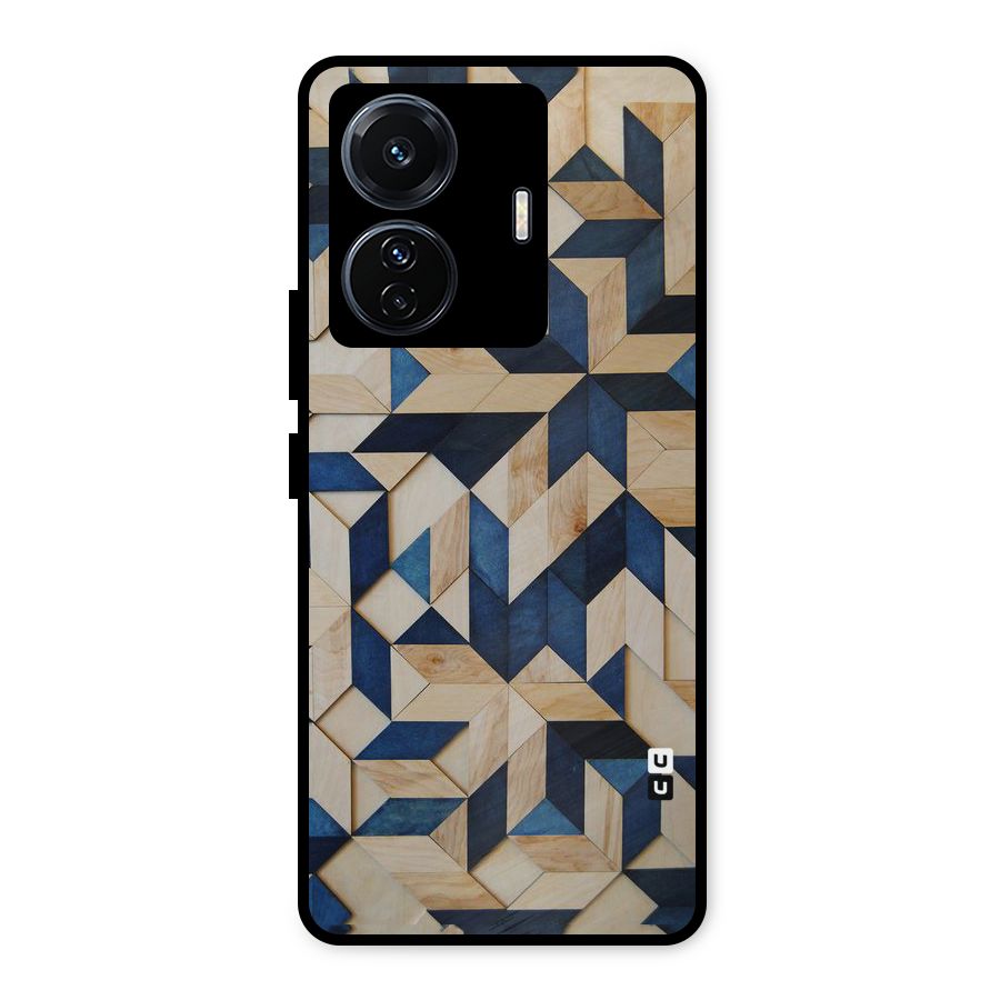 Disorted Wood Blue Metal Back Case for Vivo T1 Pro