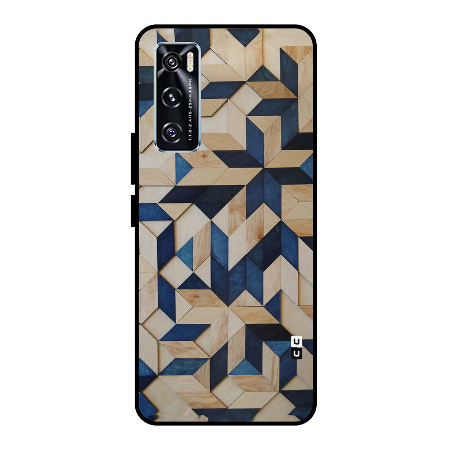 Disorted Wood Blue Metal Back Case for Vivo V20 SE