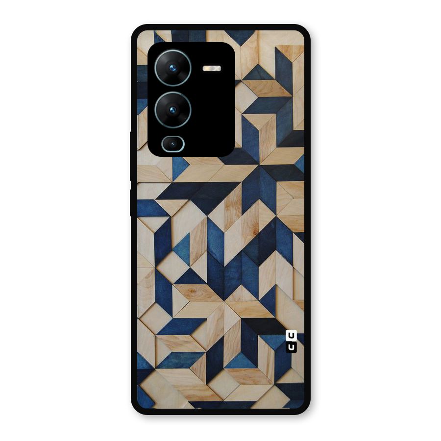 Disorted Wood Blue Metal Back Case for Vivo V25 Pro
