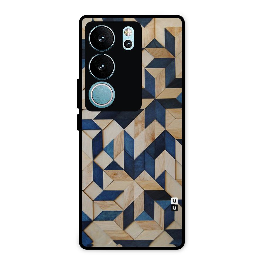 Disorted Wood Blue Metal Back Case for Vivo V29