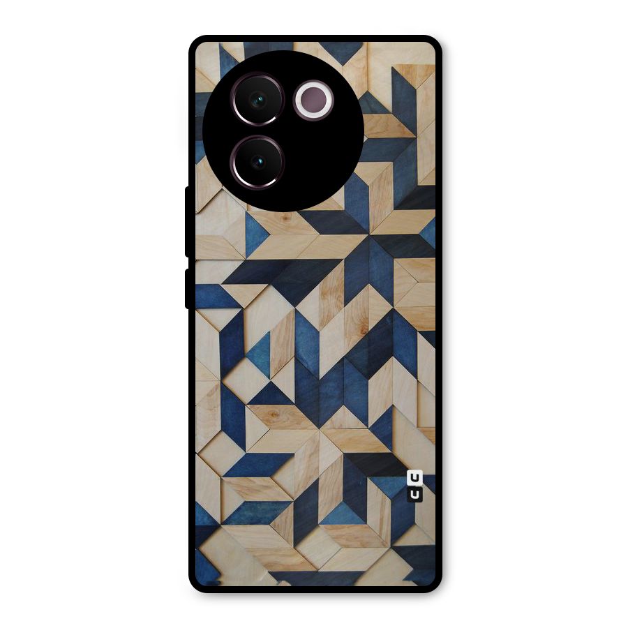 Disorted Wood Blue Metal Back Case for Vivo V30e