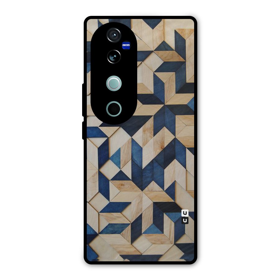 Disorted Wood Blue Metal Back Case for Vivo V40