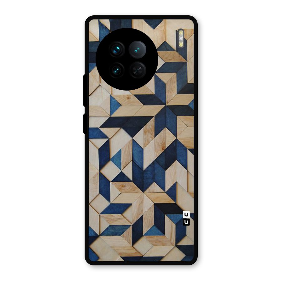 Disorted Wood Blue Metal Back Case for Vivo X90
