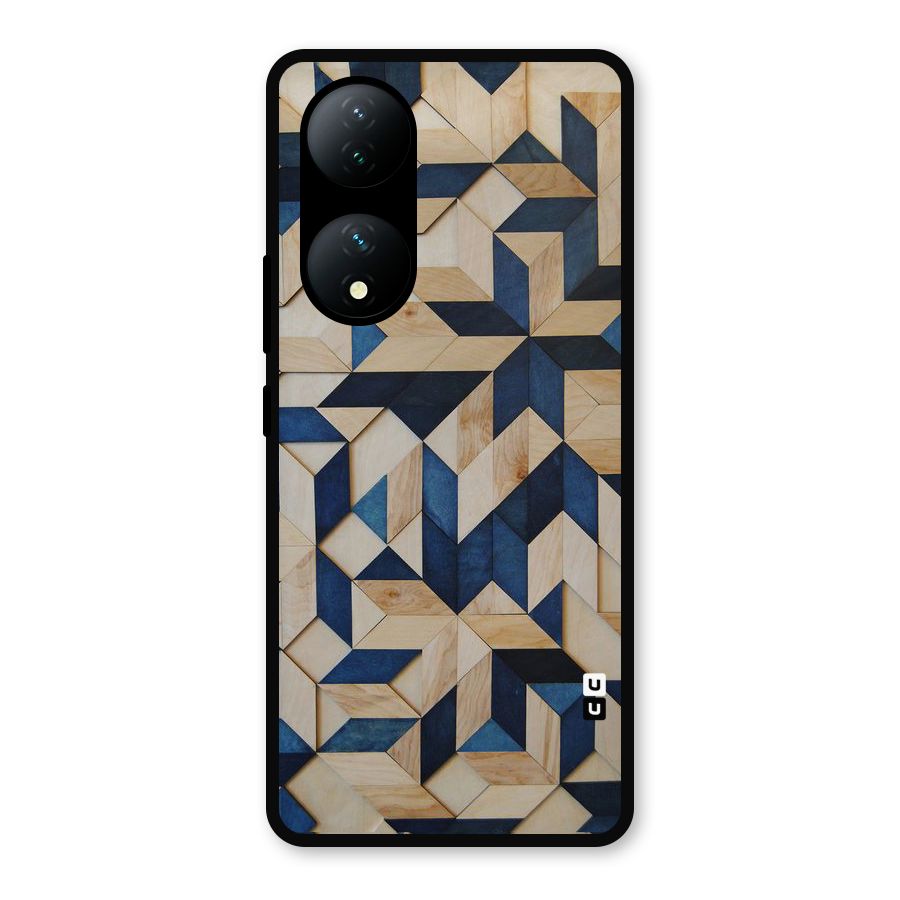 Disorted Wood Blue Metal Back Case for Vivo Y100a