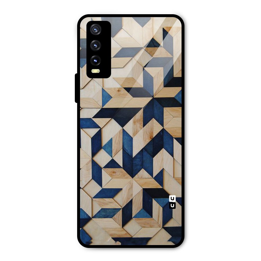 Disorted Wood Blue Metal Back Case for Vivo Y20i