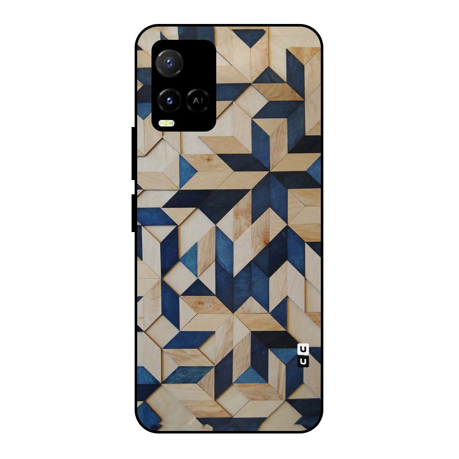 Disorted Wood Blue Metal Back Case for Vivo Y21
