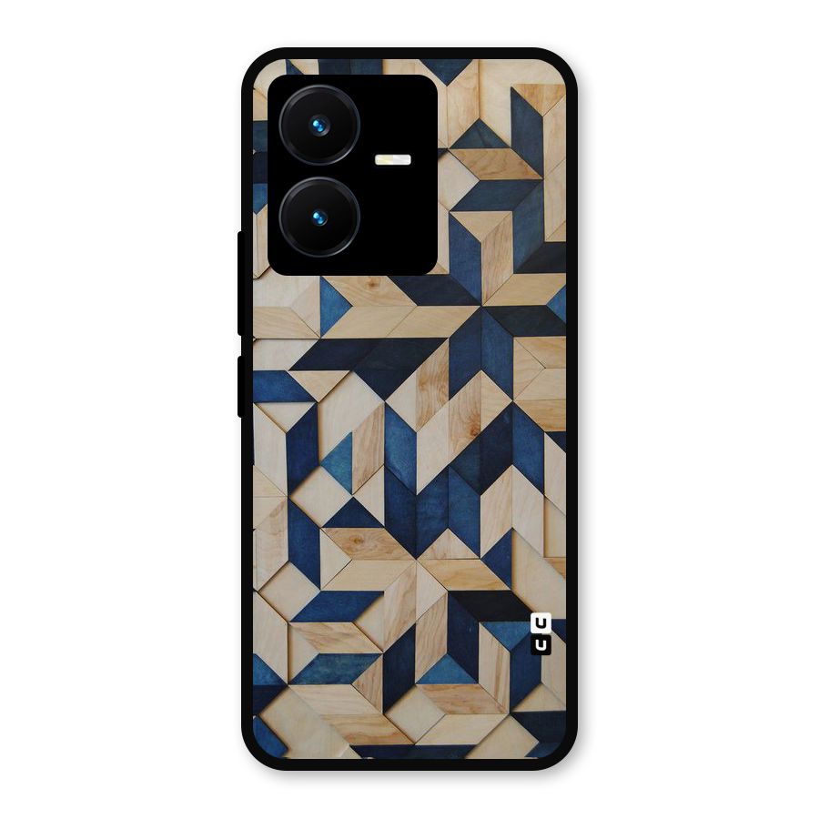 Disorted Wood Blue Metal Back Case for Vivo Y22