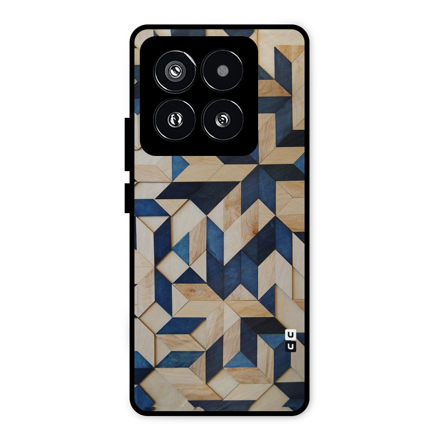 Disorted Wood Blue Metal Back Case for Xiaomi 14 Pro