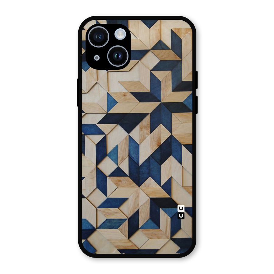 Disorted Wood Blue Metal Back Case for iPhone 14