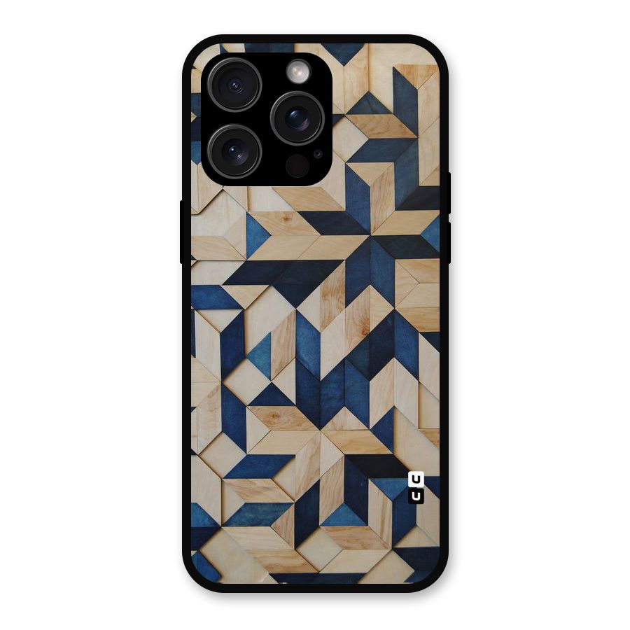 Disorted Wood Blue Metal Back Case for iPhone 15 Pro Max